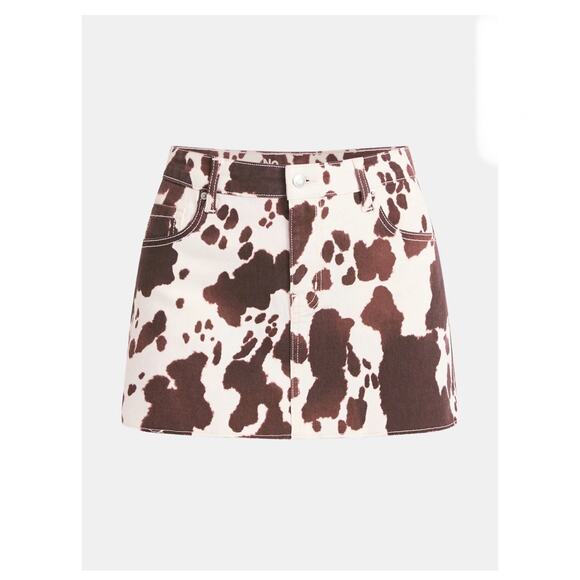 No Boundaries Womens Denim Mini Skirt Cow Print Size S NWT - Picture 1 of 7